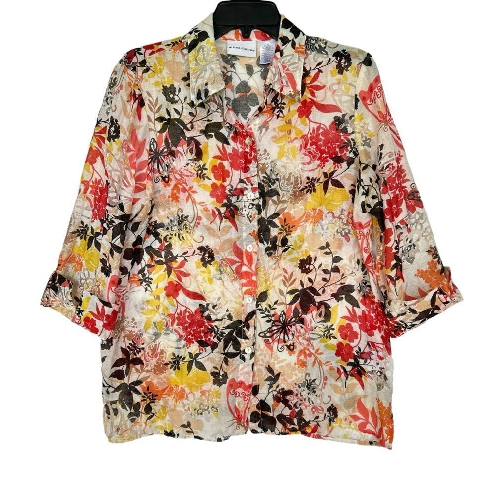 Alfred Dunner womans floral rayon blend bottom up 3/4 sleeves lightweight 10